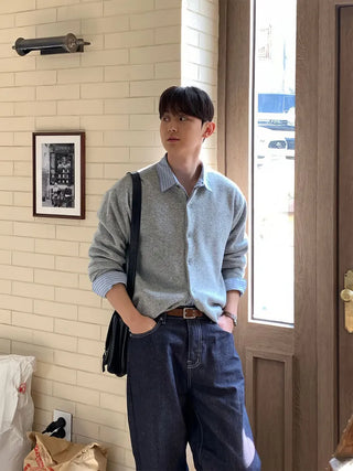 gray knit cardigan