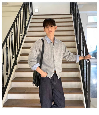 gray knit cardigan