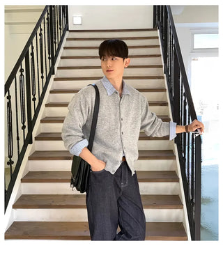 gray knit cardigan