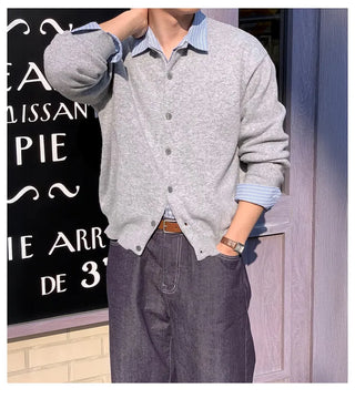gray knit cardigan