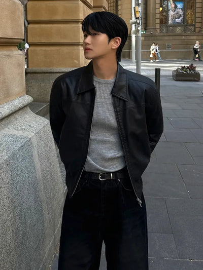 short leather coat