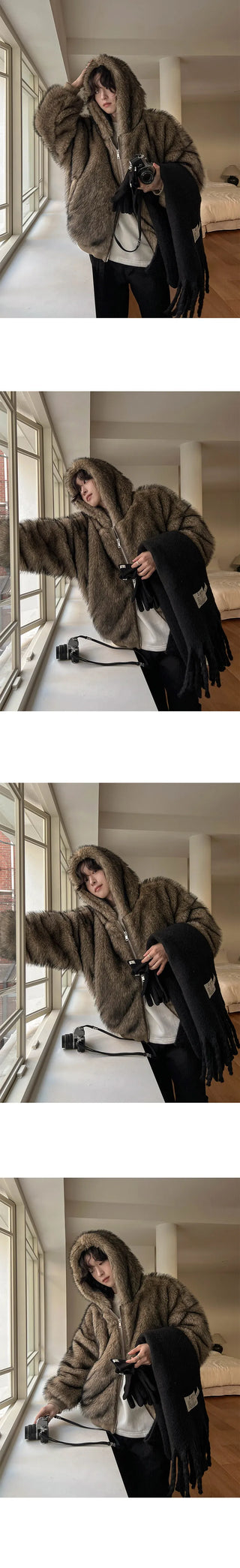 hooded fur coat