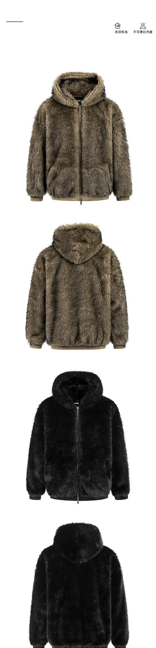 hooded fur coat