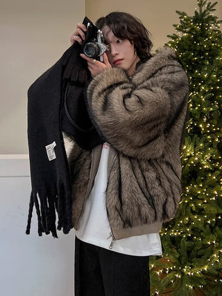 hooded fur coat
