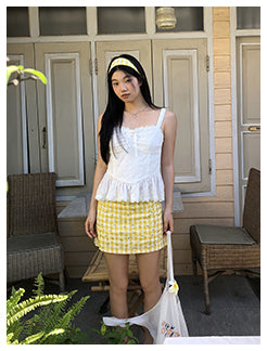 yellow plaid short skirt