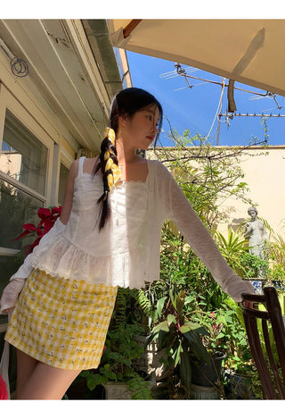 yellow plaid short skirt