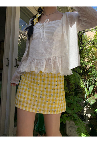 yellow plaid short skirt