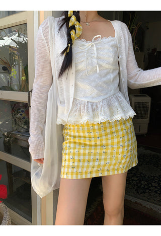 yellow plaid short skirt