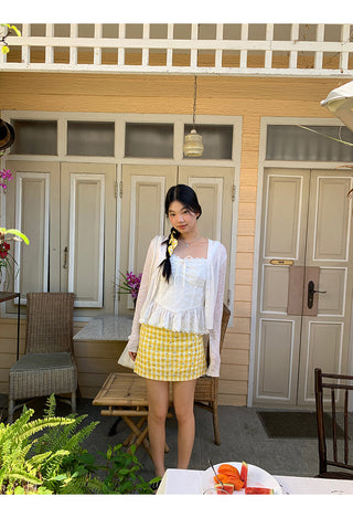 yellow plaid short skirt