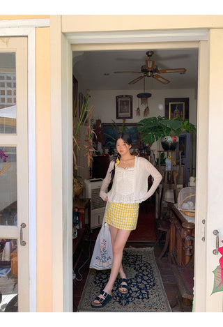 yellow plaid short skirt