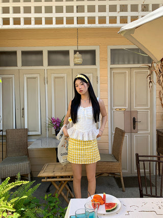 yellow plaid short skirt