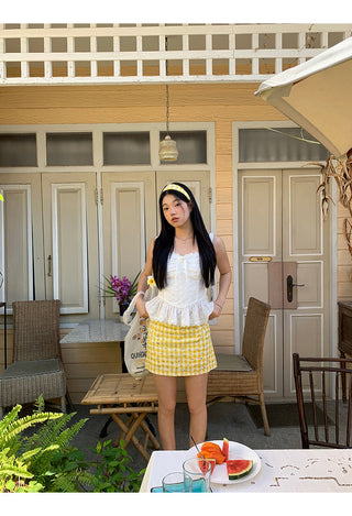 yellow plaid short skirt