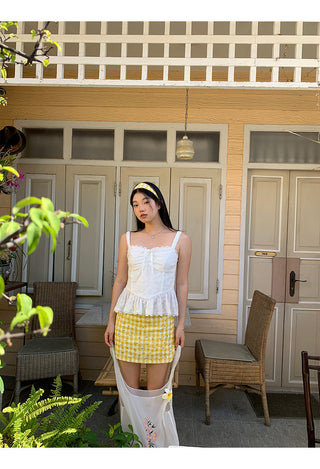 yellow plaid short skirt