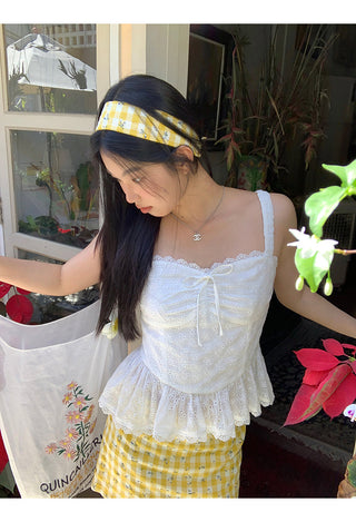 yellow plaid short skirt