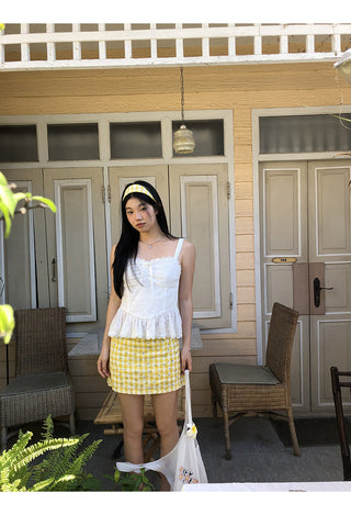 yellow plaid short skirt