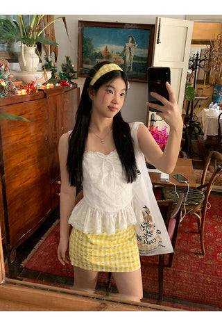 yellow plaid short skirt