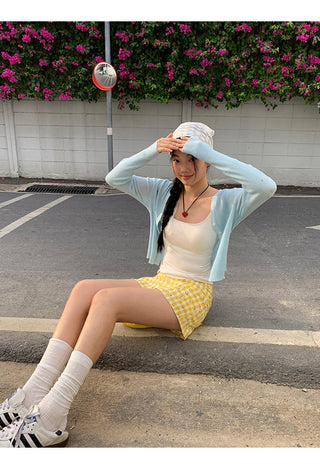 yellow plaid short skirt