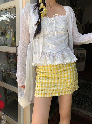 yellow plaid short skirt