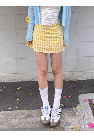 yellow plaid short skirt
