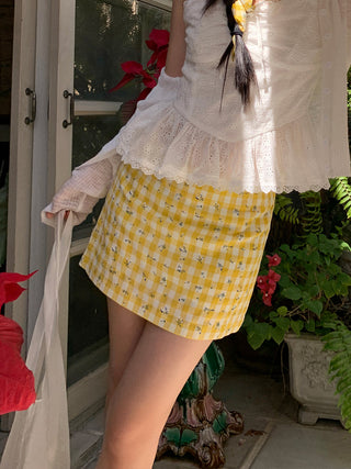 yellow plaid short skirt