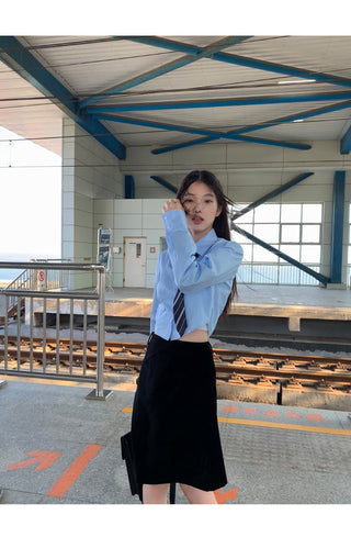 blue French shirt tops