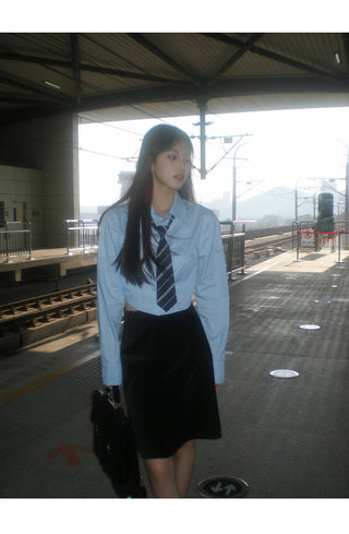 blue French shirt tops