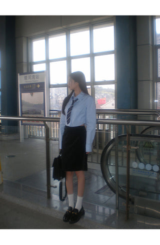 blue French shirt tops