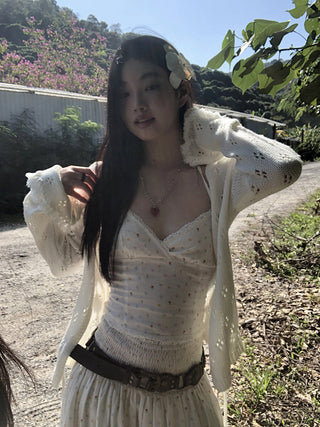 red knit cardigan