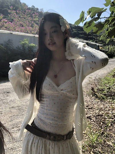 red knit cardigan