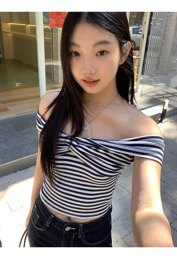 striped off-shoulder top