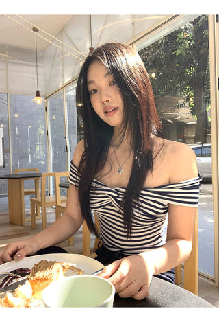 striped off-shoulder top