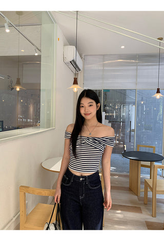 striped off-shoulder top