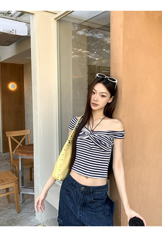 striped off-shoulder top