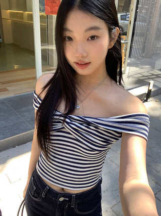 striped off-shoulder top