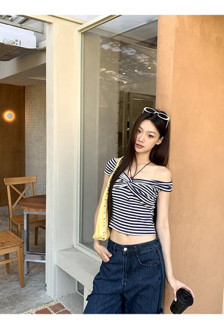 striped off-shoulder top