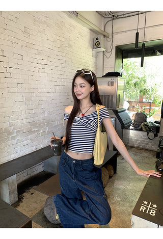 striped off-shoulder top
