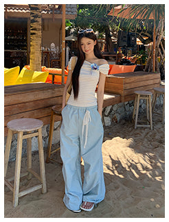 blue off-shoulder top