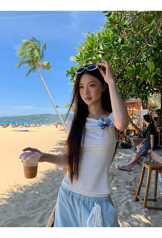 blue off-shoulder top