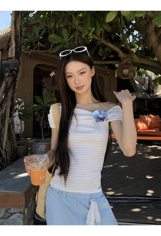 blue off-shoulder top