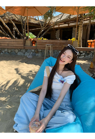 blue off-shoulder top
