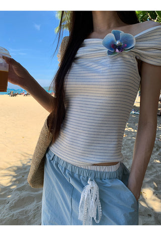 blue off-shoulder top