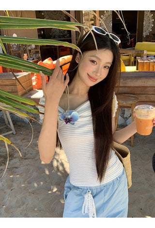blue off-shoulder top