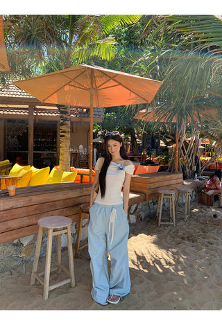 blue off-shoulder top