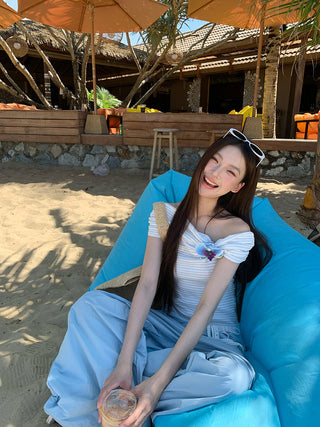 blue off-shoulder top