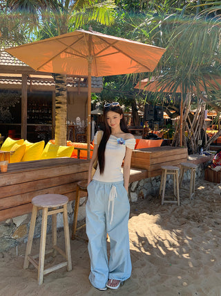 blue off-shoulder top