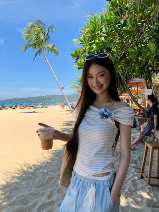 blue off-shoulder top