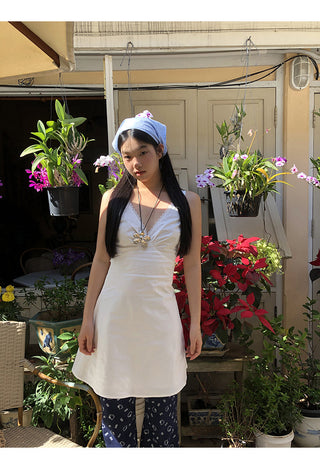 white V-neck dress