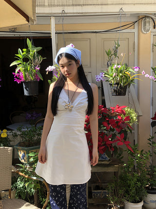 white V-neck dress