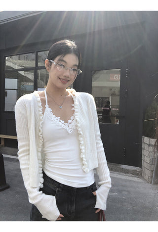 red V-neck cardigan