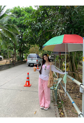 pink plaid pants